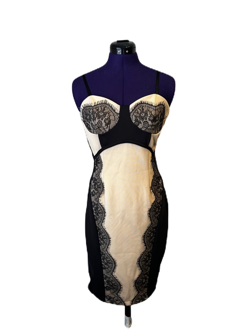 Mystic Tan Black Lace Short Sleeve Dress